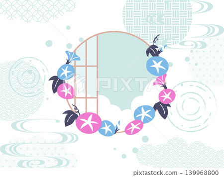 A refreshing background image featuring summery morning glories and a round window. A refreshing background image featuring summery morning glories and a round window. 139968800