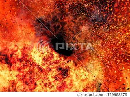Abstract 3D illustration of flames rising against a black background. 139968878