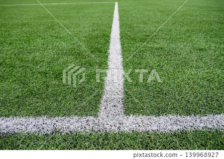 White Field Line On Artificial Soccer Turf White Field Line On Artificial Soccer Turf 139968927