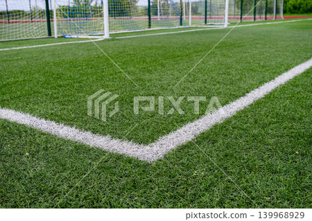 Soccer Field Corner With Goal On Turf Soccer Field Corner With Goal On Turf 139968929