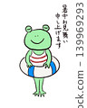 A cute summer greeting card featuring a frog holding a lifebuoy. 139969293
