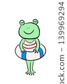 A cute summer greeting card featuring a frog holding a lifebuoy. 139969294