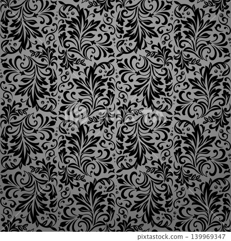 Flower pattern. Seamless gray and black ornament. Graphic vector background 139969347