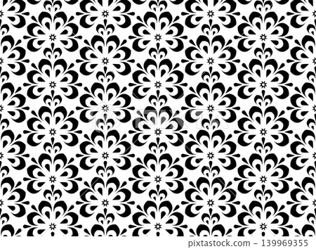 Flower geometric pattern. Seamless vector background. White and black ornament. Ornament for fabric, wallpaper, packaging. Decorative print. 139969355