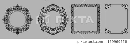 Set of decorative frames Elegant vector element for design in Eastern style, place for text. Floral black and gray frames. Lace illustration for invitations and greeting cards Set of decorative frames Elegant vector element for design in Eastern style, place for text. Floral black and gray frames. Lace illustration for invitations and greeting cards 139969356