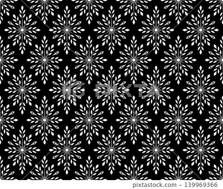 Flower geometric pattern. Seamless vector background. White and black ornament. Flower geometric pattern. Seamless vector background. White and black ornament. 139969366