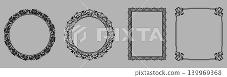 Set of decorative frames Elegant vector element for design in Eastern style, place for text. Floral black and gray frames. Lace illustration for invitations and greeting cards Set of decorative frames Elegant vector element for design in Eastern style, place for text. Floral black and gray frames. Lace illustration for invitations and greeting cards 139969368