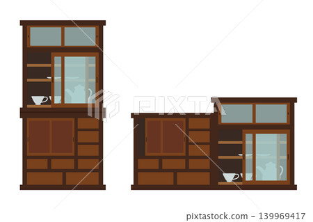 Kitchen cabinet rearrangement illustration set Kitchen cabinet rearrangement illustration set 139969417