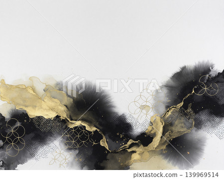 厚重的傳統日式背景材料,以白色和紙為特色,飾以黑色和黃銅色調的流動藝術圖案。 厚重的傳統日式背景材料,以白色和紙為特色,飾以黑色和黃銅色調的流動藝術圖案。 139969514