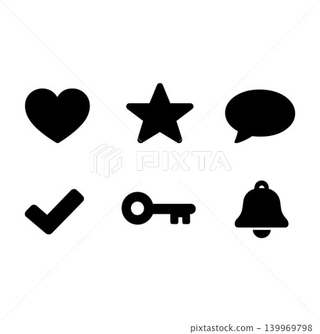 Simple UI Icon Set: Minimalist Elements - Heart, Star, Speech Bubble, Key, Bell Simple UI Icon Set: Minimalist Elements - Heart, Star, Speech Bubble, Key, Bell 139969798