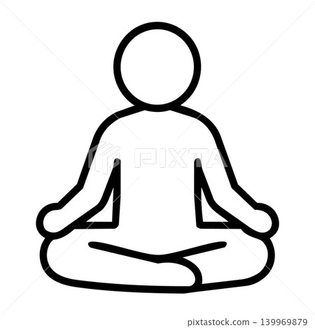 Meditation pose person icon, simple line drawing, yoga/mindfulness 139969879