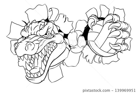 Alligator Crocodile Dinosaur Volleyball Mascot Alligator Crocodile Dinosaur Volleyball Mascot 139969951