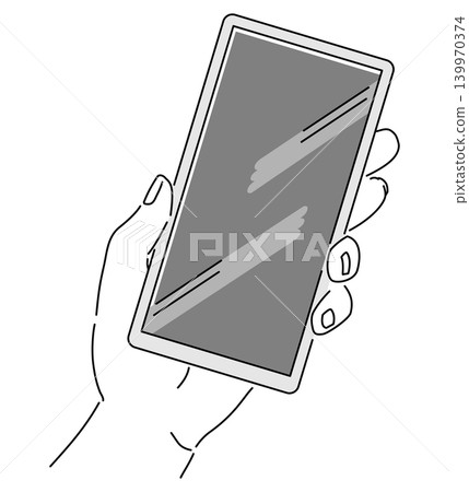 A monochrome illustration of a hand holding a smartphone. A monochrome illustration of a hand holding a smartphone. 139970374
