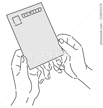 A monochrome illustration of a hand holding a postcard. A monochrome illustration of a hand holding a postcard. 139970379