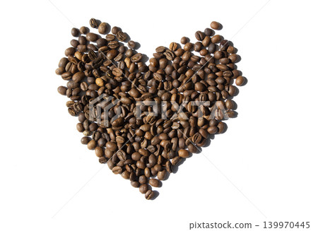 Heart shape made of coffee beans Heart shape made of coffee beans 139970445