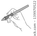 A monochrome illustration of a hand holding a pen. 139970522