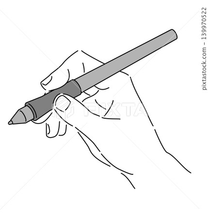 一隻手握著一支筆的單色插圖。 一隻手握著一支筆的單色插圖。 139970522