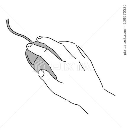 A monochrome illustration of a hand holding a computer mouse. A monochrome illustration of a hand holding a computer mouse. 139970523