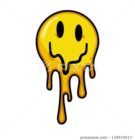 Melting yellow groovy face with dripping smile 139970917