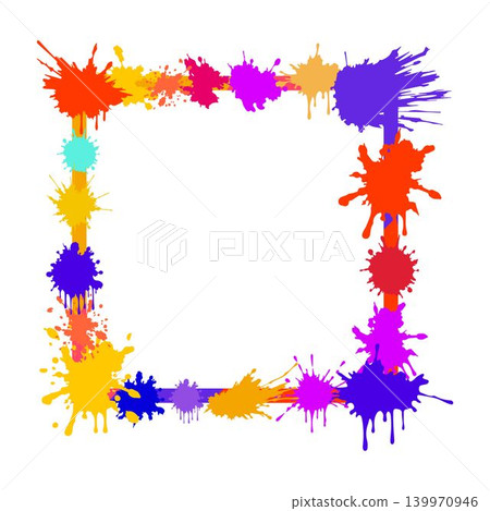 Colorful paint splattering forming creative artistic border frame 139970946