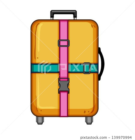 Yellow travel baggage strapped for secure journey 139970994