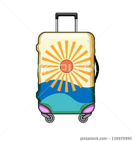 Travel suitcase with sun and waves design Travel suitcase with sun and waves design 139970995