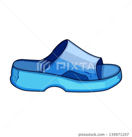 Blue slide sandal representing summer leisure footwear Blue slide sandal representing summer leisure footwear 139971207