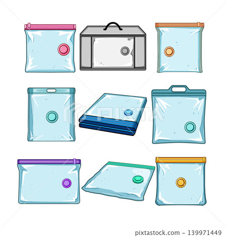 Vacuum storage bags compressing textile items for travel Vacuum storage bags compressing textile items for travel 139971449