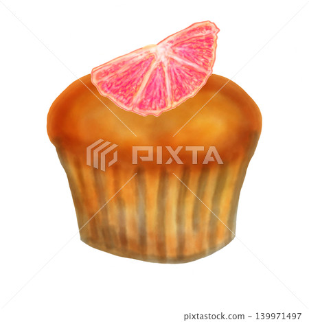Illustration of a pink grapefruit muffin, hand-drawn watercolor style. Illustration of a pink grapefruit muffin, hand-drawn watercolor style. 139971497