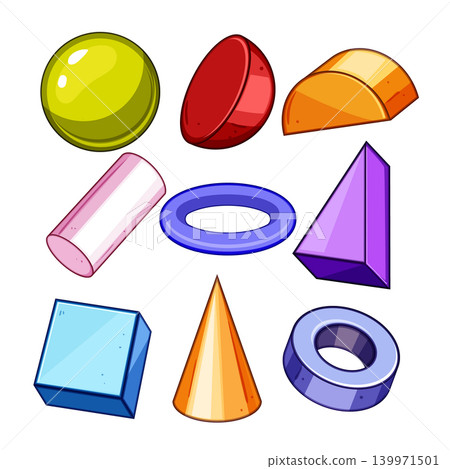 Floating colorful 3d geometric shapes collection Floating colorful 3d geometric shapes collection 139971501