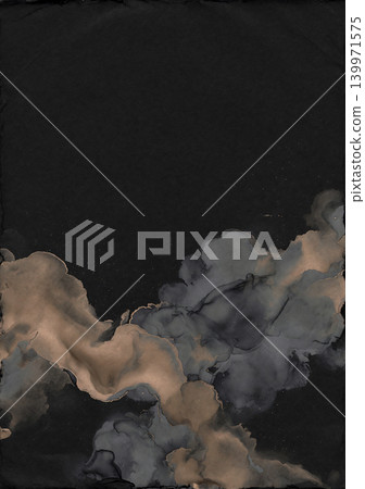A heavy, traditional Japanese background material featuring black washi paper and fluid art in dark gray and matte bronze. A heavy, traditional Japanese background material featuring black washi paper and fluid art in dark gray and matte bronze. 139971575