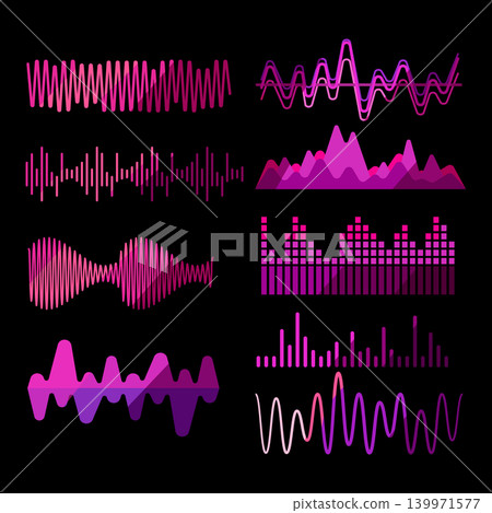 Digital sound waveforms and audio equalizer visualization Digital sound waveforms and audio equalizer visualization 139971577
