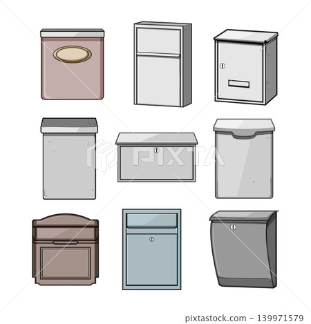 Collection of mailboxes for postal communication and delivery Collection of mailboxes for postal communication and delivery 139971579