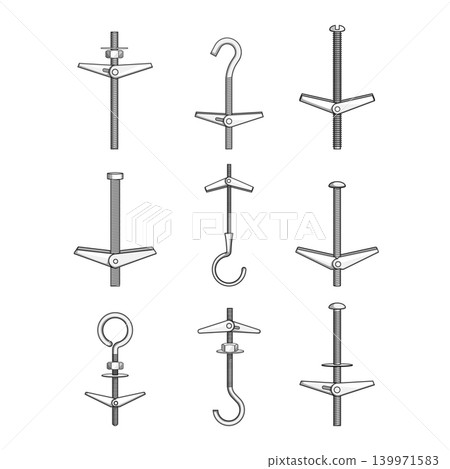 Toggle bolts and anchors for drywall fixing Toggle bolts and anchors for drywall fixing 139971583