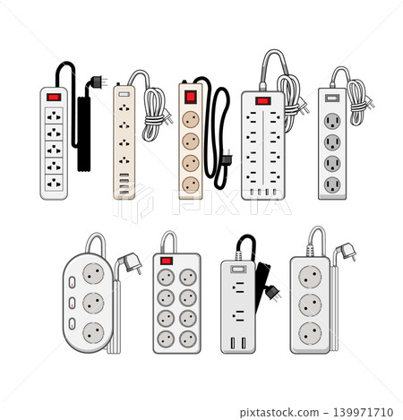Different types of power strips with multiple outlets Different types of power strips with multiple outlets 139971710