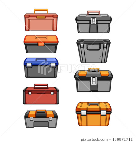 Collection of plastic tool boxes for household and professional use Collection of plastic tool boxes for household and professional use 139971711
