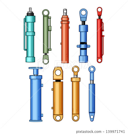 Hydraulic cylinders set illustrating power engineering equipment 139971741