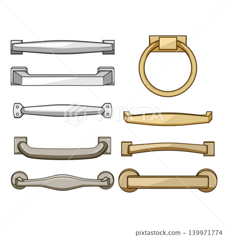 Cabinet and drawer handles showcasing different design styles 139971774