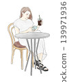 A woman looking at her smartphone in a cafe; smartphone; iced coffee. 139971936