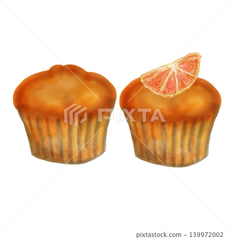Two-piece set of illustrations of muffins and cupcakes, watercolor-style hand-drawn materials. Two-piece set of illustrations of muffins and cupcakes, watercolor-style hand-drawn materials. 139972002