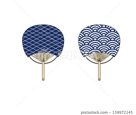 Illustration of a Japanese-style fan: Diamond and wave pattern Illustration of a Japanese-style fan: Diamond and wave pattern 139972145