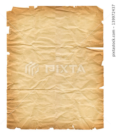 Heavily brown wrinkled paper sheet isolated on white 139972437