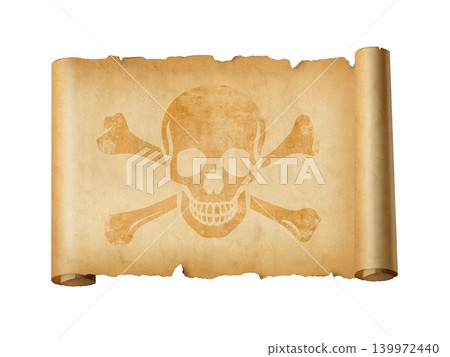Pirate skull parchment scroll isolated on white Pirate skull parchment scroll isolated on white 139972440