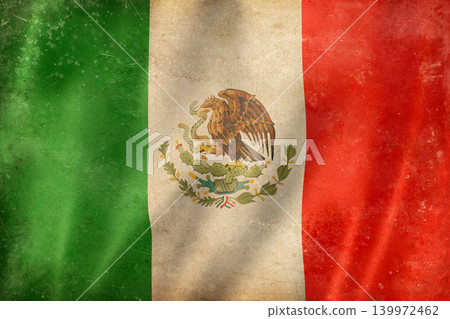 Old vintage flag of Mexico, worn and stained Old vintage flag of Mexico, worn and stained 139972462