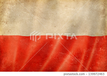 Old vintage flag of Poland, worn and stained Old vintage flag of Poland, worn and stained 139972463