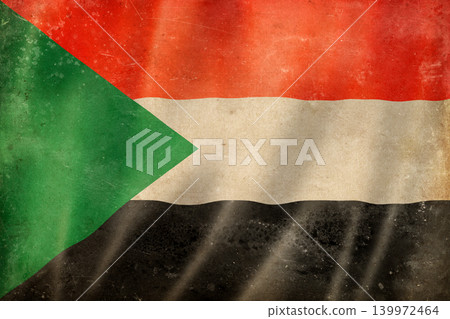 Old vintage flag of Sudan, worn and stained Old vintage flag of Sudan, worn and stained 139972464