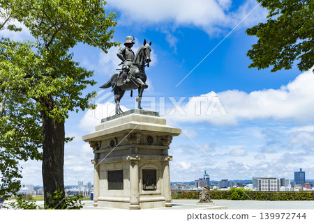Fresh greenery and the equestrian statue of Date Masamune Fresh greenery and the equestrian statue of Date Masamune 139972744