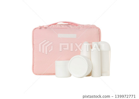 Toilet bag for white skin care containers, isolated, PNG Toilet bag for white skin care containers, isolated, PNG 139972771