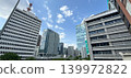 The office district and skyscrapers of Tokyo's Shinbashi and Shiodome area are bathed in blue sky. 139972822