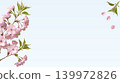 A spring background illustration featuring a cherry blossom frame and fluttering petals. 139972826